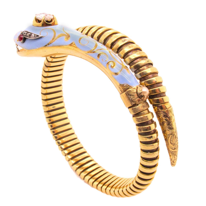 Braccialetto vittoriano in oro e diamanti a forma di serpente