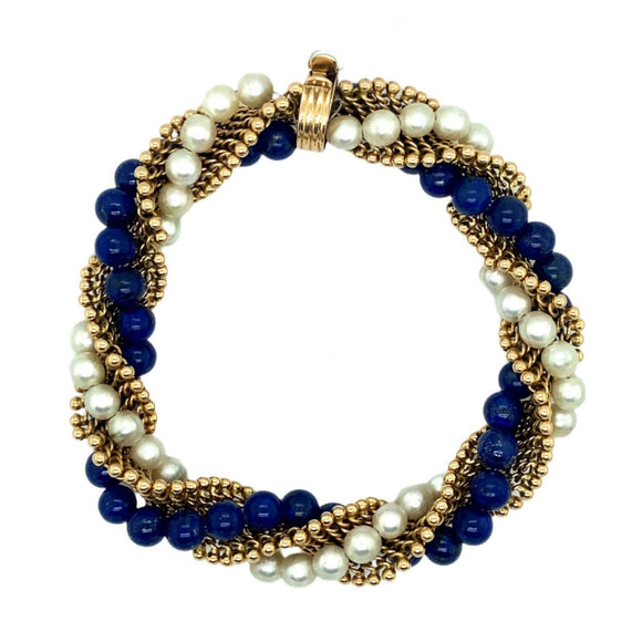 Van Cleef & Arpels gold lapis and pearl twist bracelet
