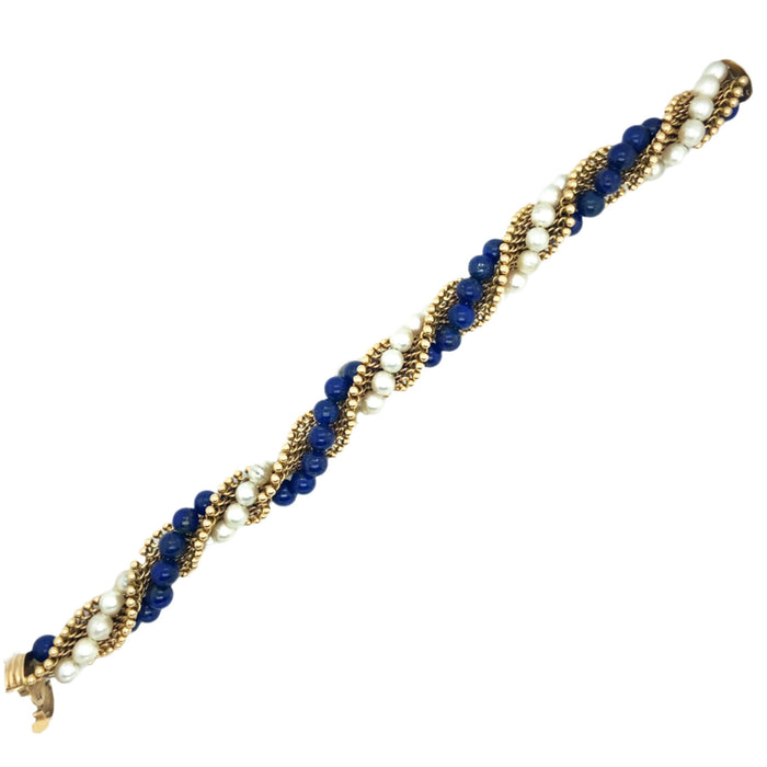 Van Cleef & Arpels gold lapis and pearl twist bracelet
