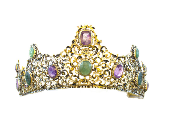 Victorian gold enameled parure with two tiaras