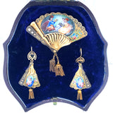 Victorian enamelled gold fan Demi parure