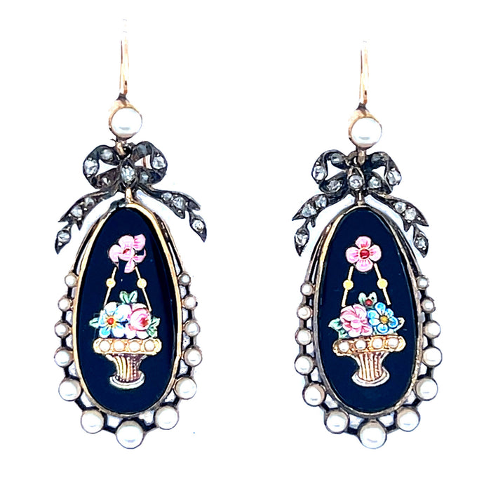 Victorian Diamond and enamel basket of flowers Demi parure