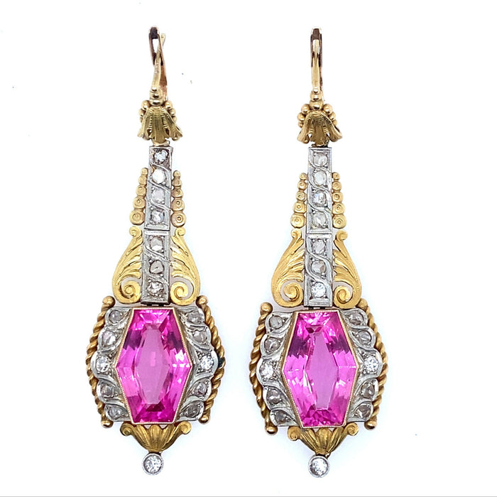 Fuset y Grau gold, platinum diamond and pink stone earrings