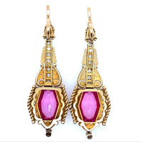 Fuset y Grau gold, platinum diamond and pink stone earrings