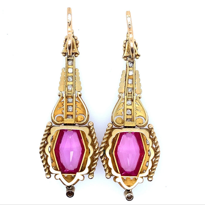 Fuset y Grau gold, platinum diamond and pink stone earrings