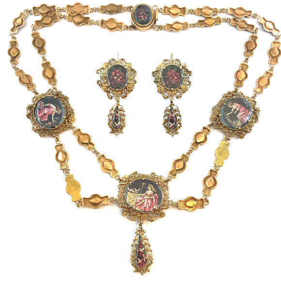 Antique gold and miniature Demi parure. 19th century