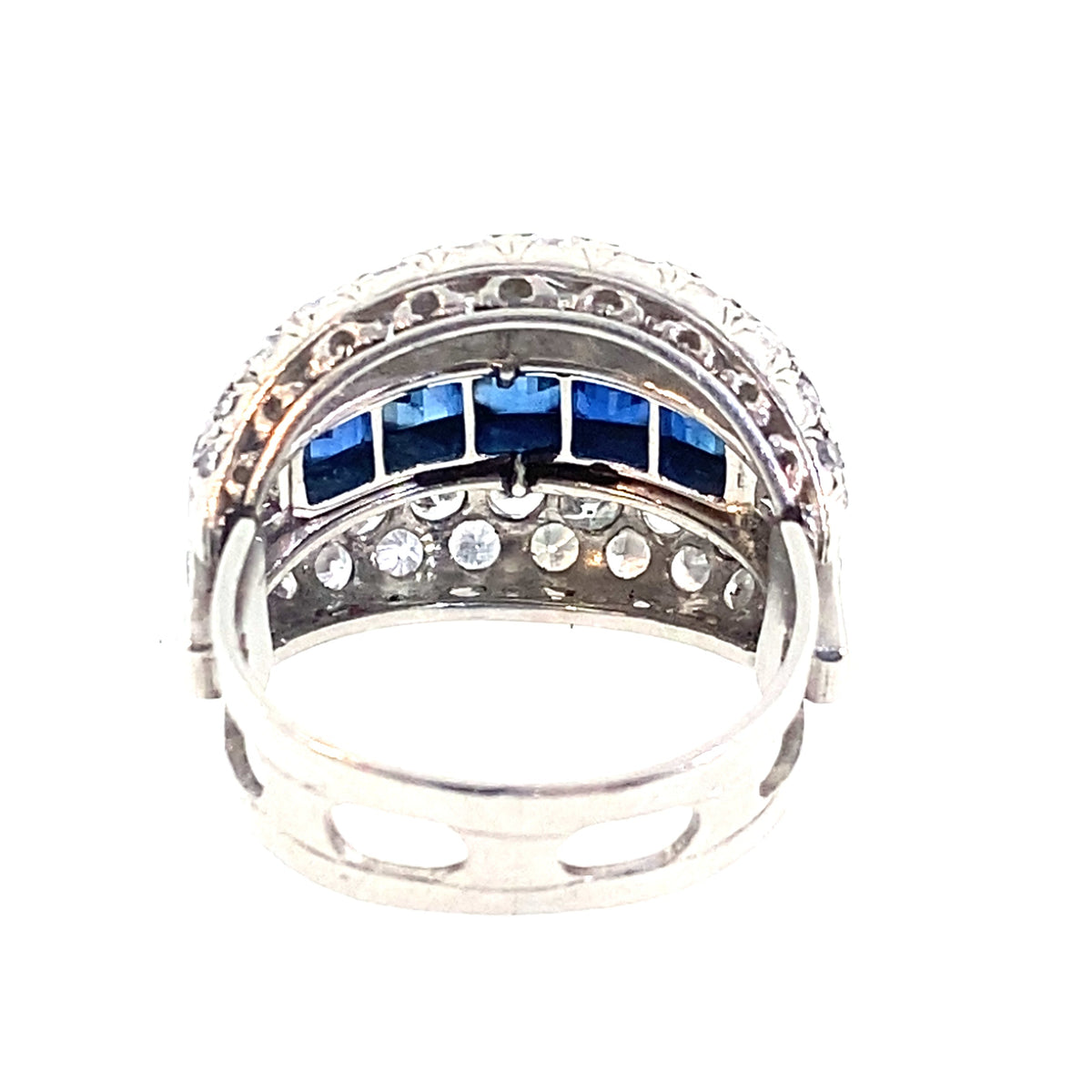 Art Déco platinum diamond and sapphire ring