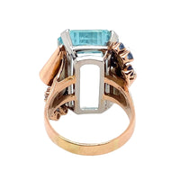 Anello in oro con acquuamarina, diamanti e zafiri 1940 c.a. 