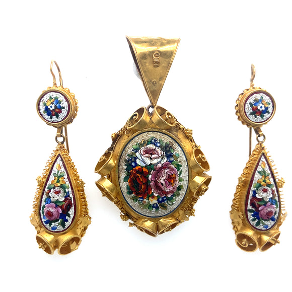 Gold and micromosaic earrings set
