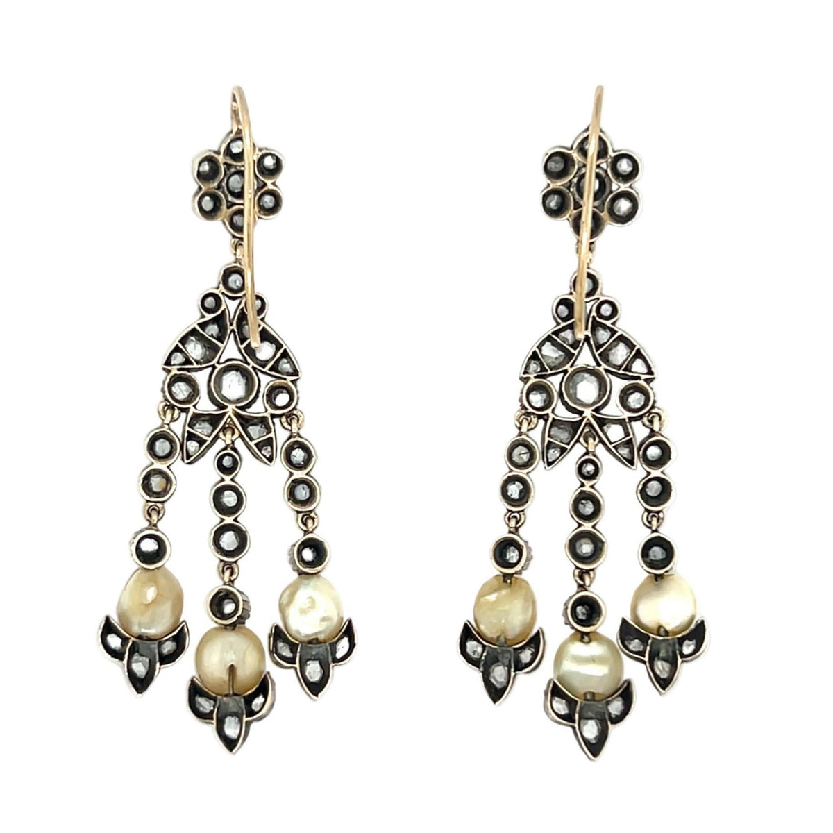 Victorian diamond and pearl chandelier earrings