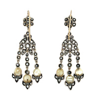 Victorian diamond and pearl chandelier earrings
