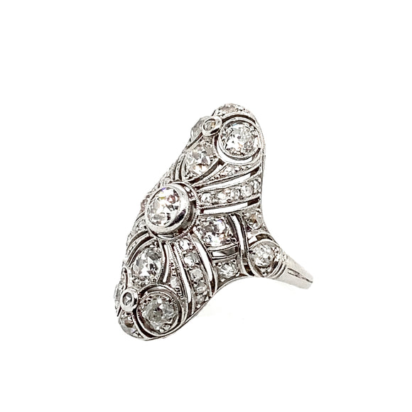 Art Déco platinum and diamond marquise ring