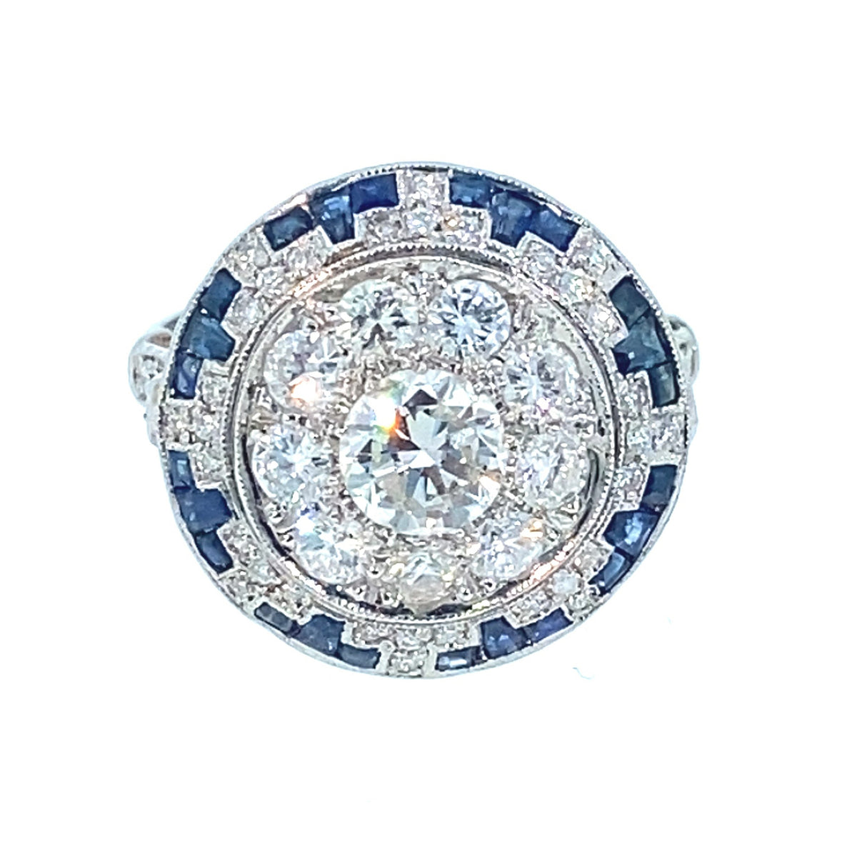 Art Déco platinum Diamond and sapphire ring