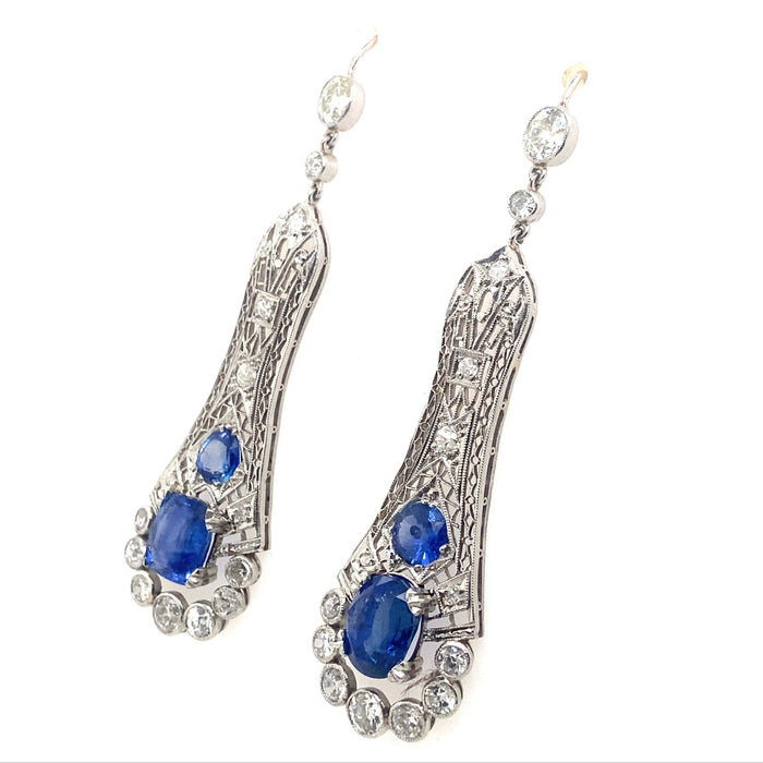 Art Déco platinum diamond and sapphire earrings