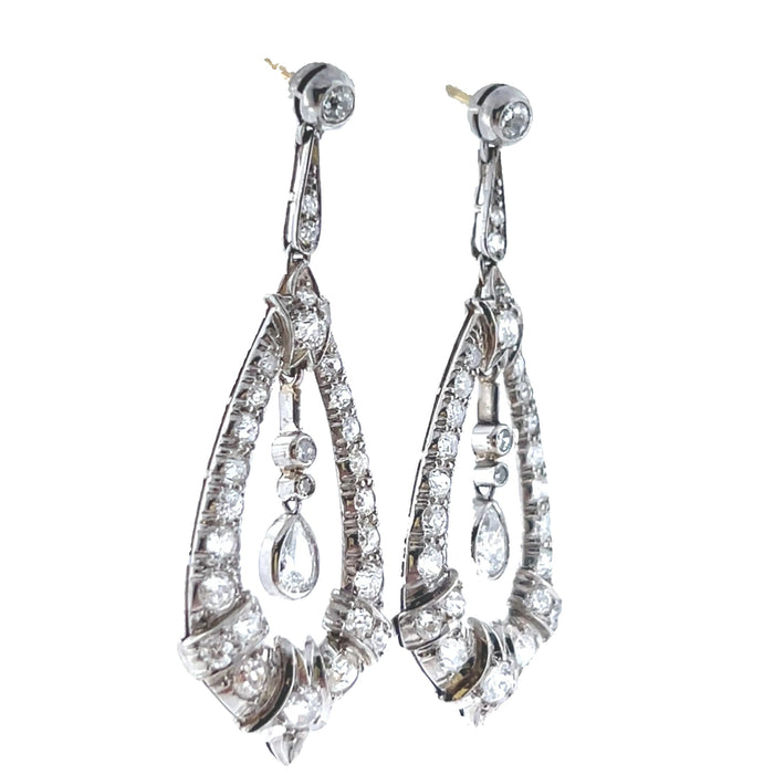 Art Déco platinum and diamond pendant earrings, 1930's