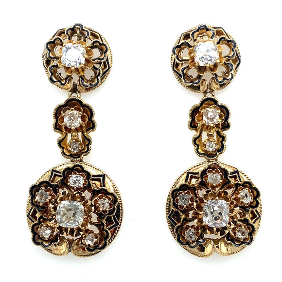 Boucles d'oreilles anciennes en or et diamants