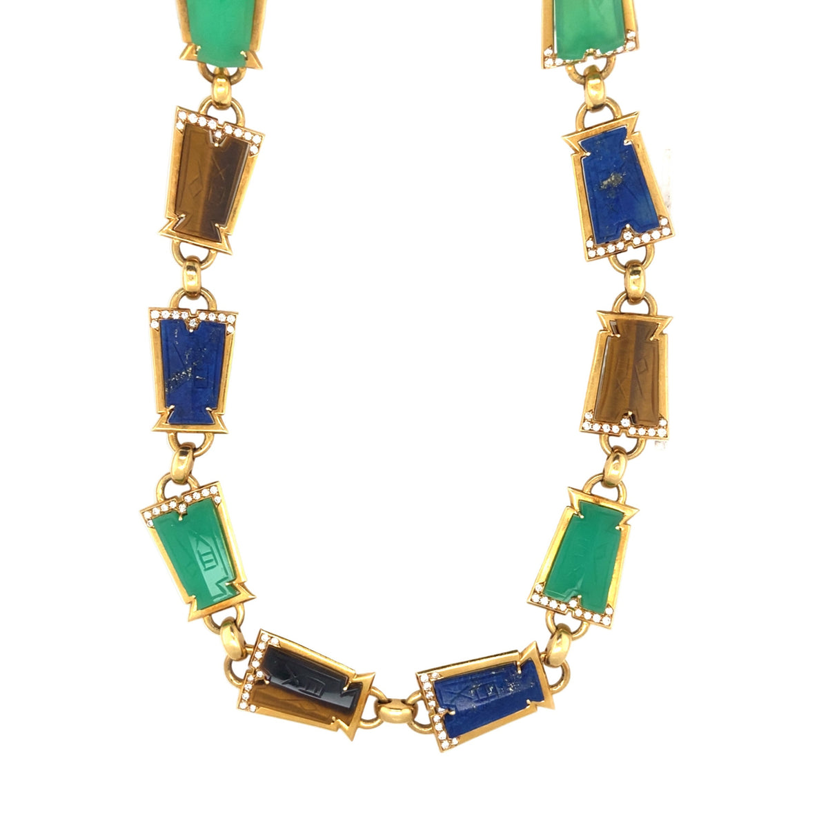 Egyptian Revival gold diamond and hard stone necklace