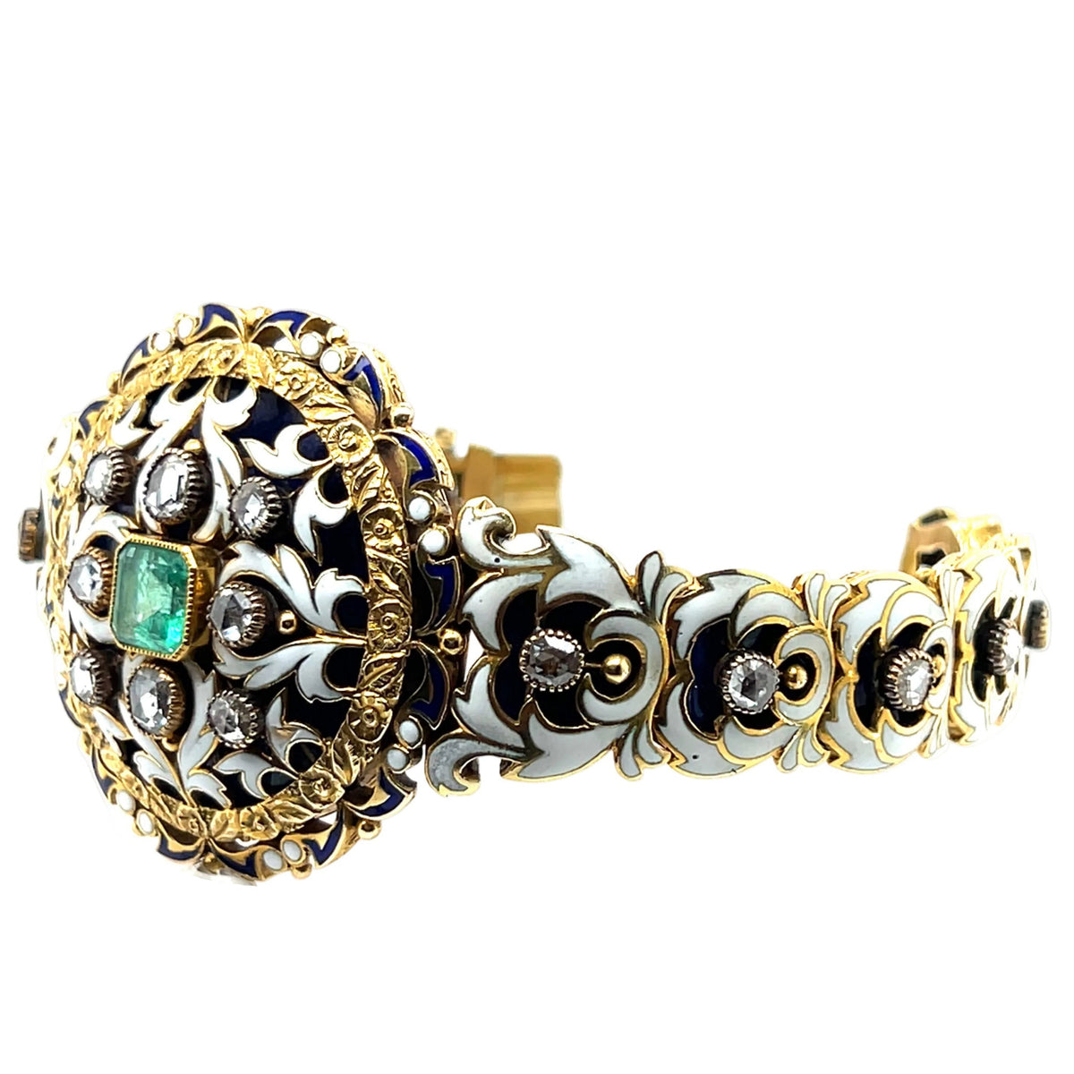 Bracciale Antico in oro giallo smalto e diamanti 