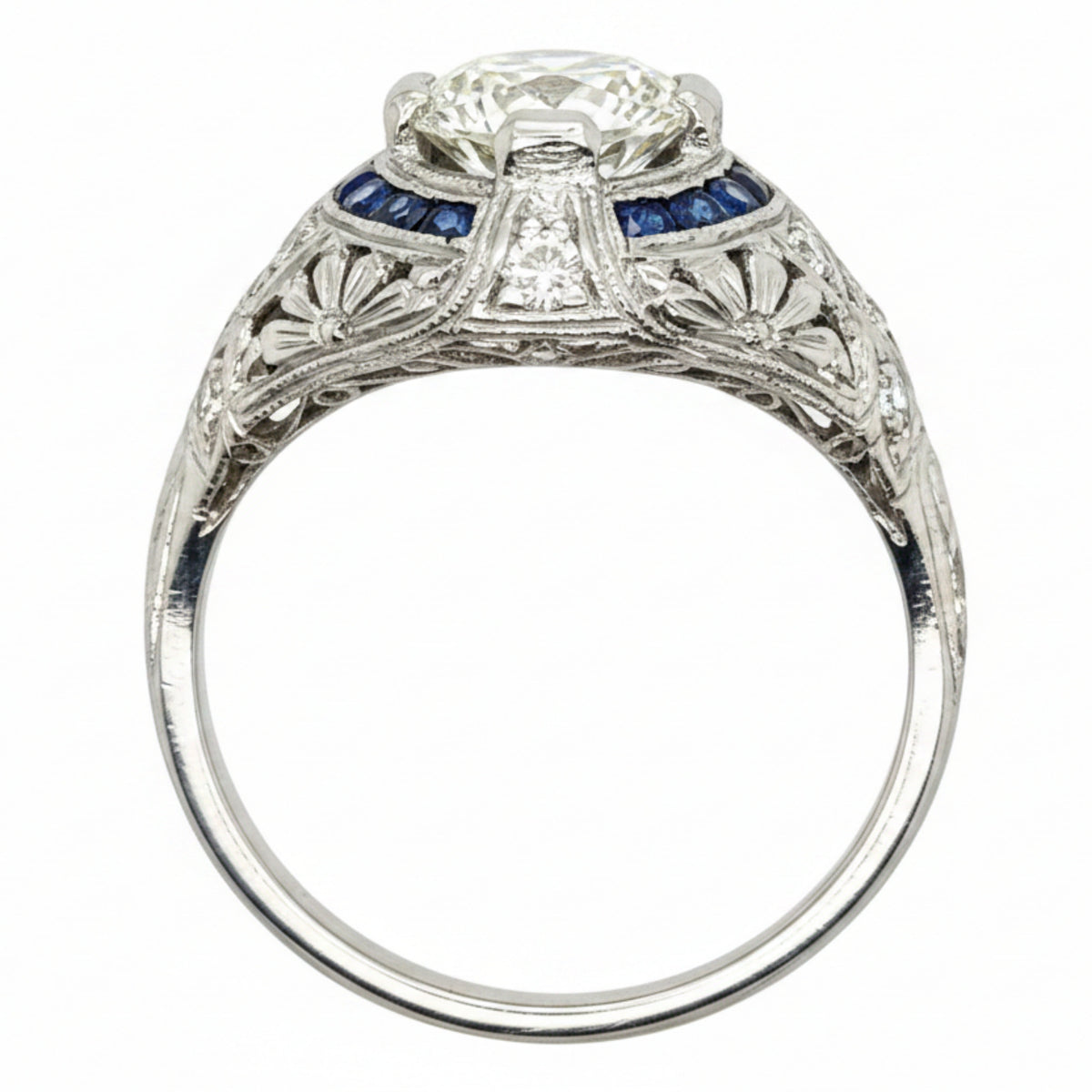 Anello Art Dèco in platino con diamanti