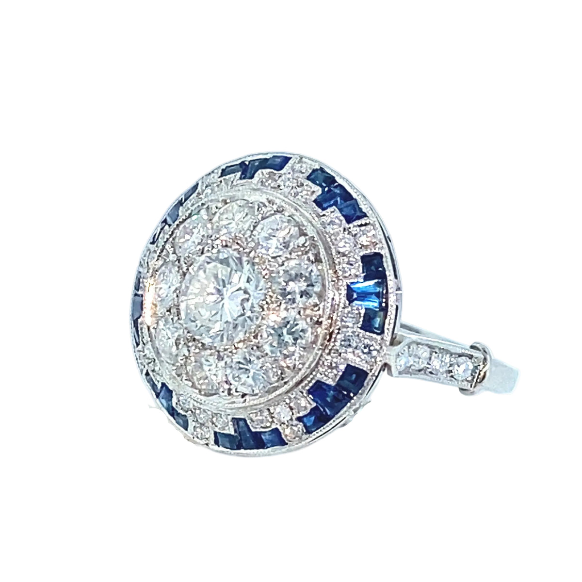 Art Déco platinum Diamond and sapphire ring
