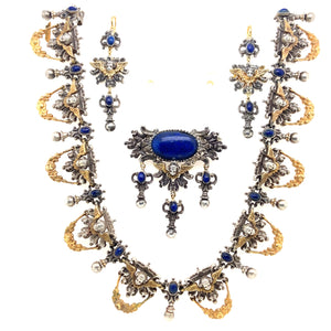Froment-Meurice gold and lapis lazuli putti parure