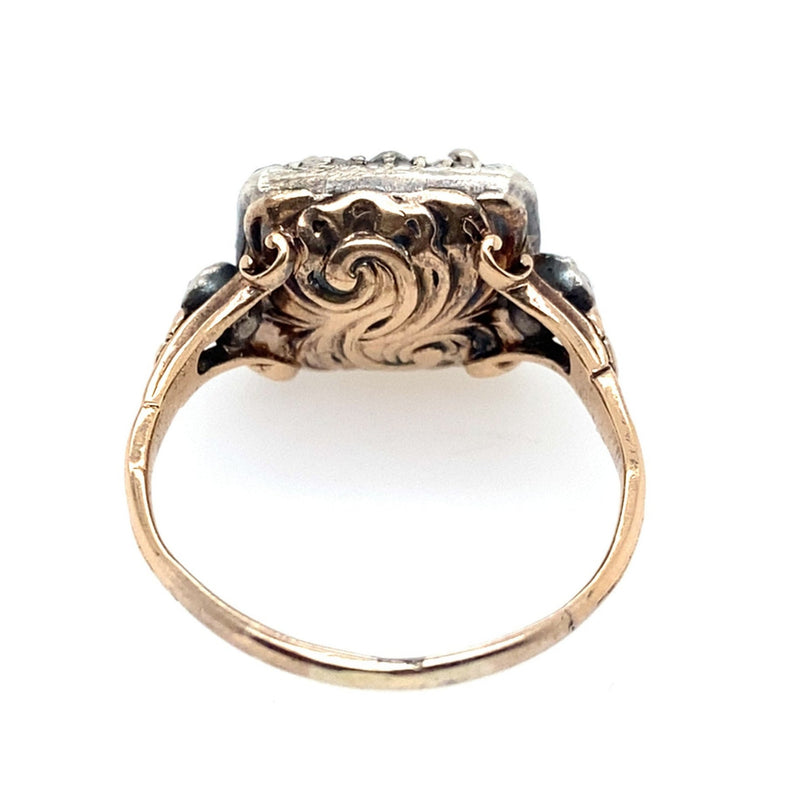 Anello antico in oro giallo e argento con diamanti 