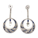 Art Déco platinum diamond and sapphire briolette earrings.