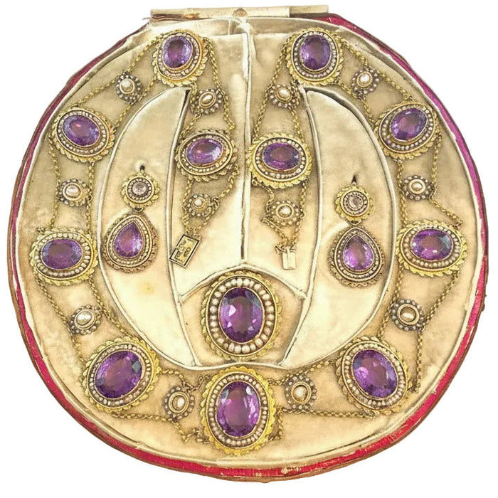Georgian gold, amethyst and natural pearl Parure