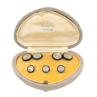 Art Déco platinum, diamond, rock crystal and enamel cufflinks set