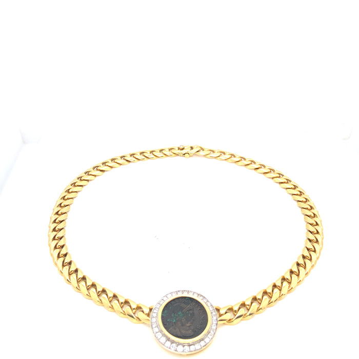 Collana Monete Bulgari in oro, moneta antica e diamanti