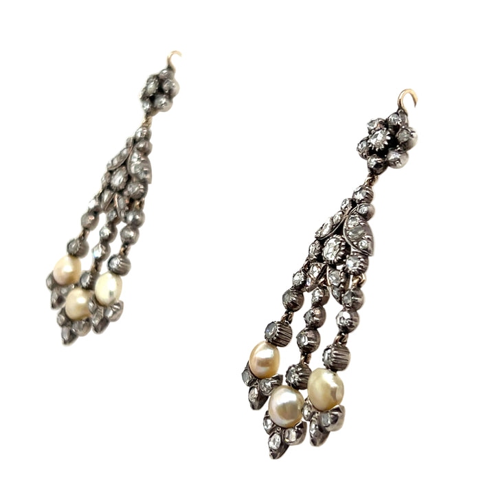 Victorian diamond and pearl chandelier earrings