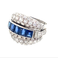 Art Déco platinum diamond and sapphire ring