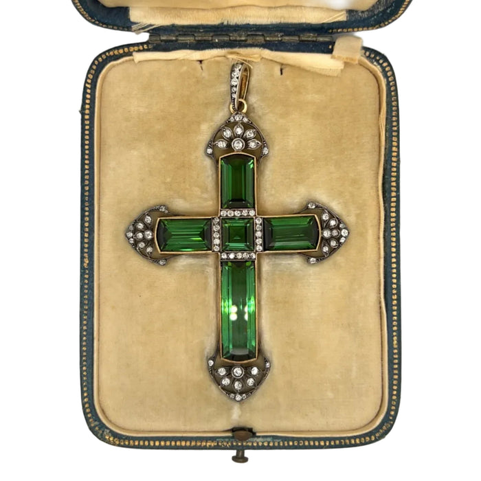 Belle Epoque diamond and tourmaline cross pendant