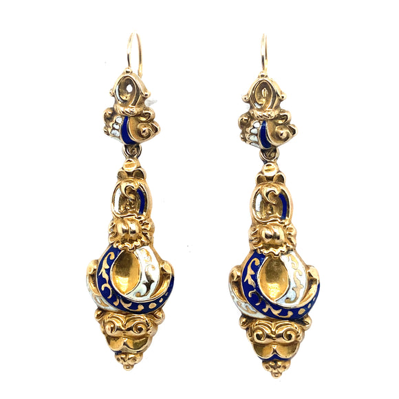 A XIX Century antique yellow gold enameled earrings