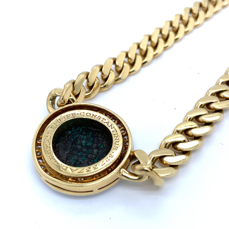 Collana Monete Bulgari in oro, moneta antica e diamanti