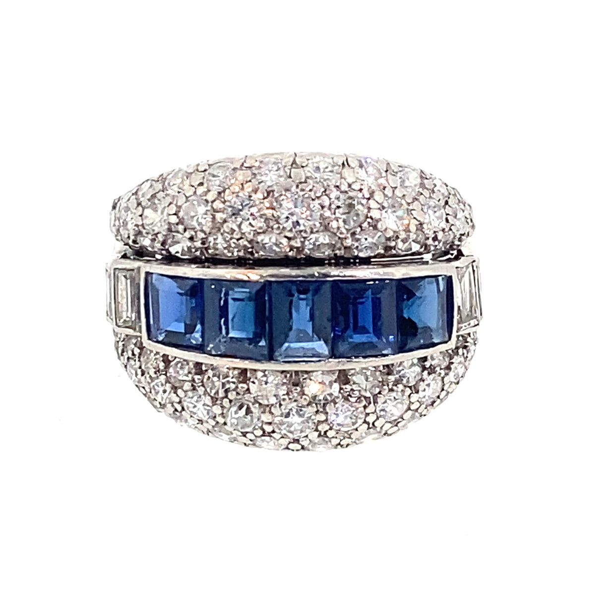Art Déco platinum diamond and sapphire ring