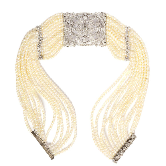 Vintage platinum diamond and pearl chocker necklace