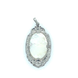 Art Deco platinum, diamond and carved mother-of-pearl pendant