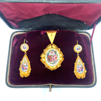 Gold and micromosaic earrings set