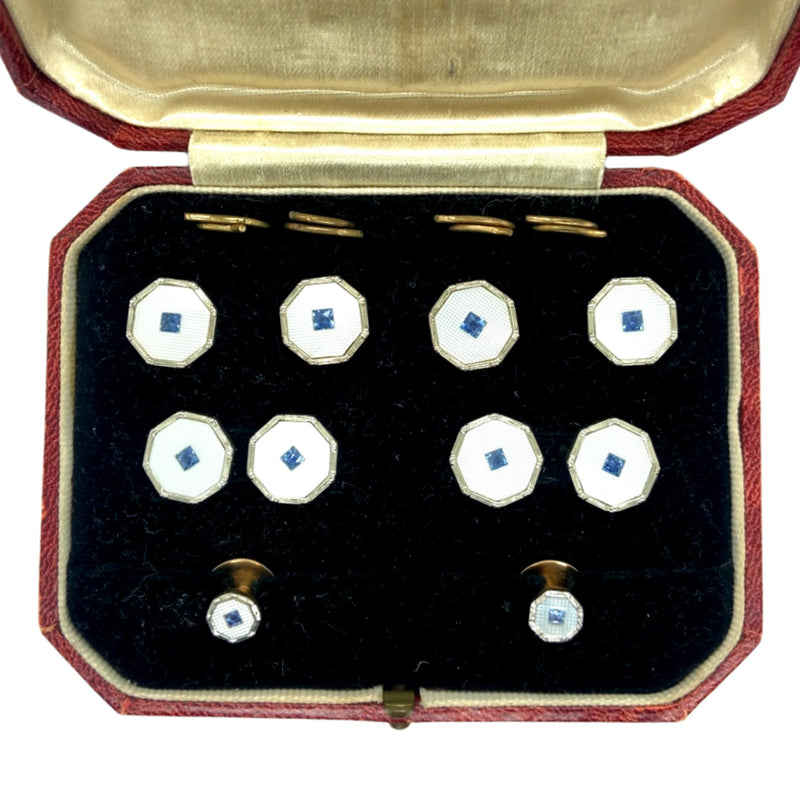 Art Déco gold mother-of-pearl and sapphire cufflinks set