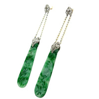 Art Déco Platinum, Diamond, Pearl and Carved Jade Drop Earrings