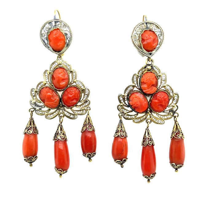 Antique Gold and Coral Girandole earrings