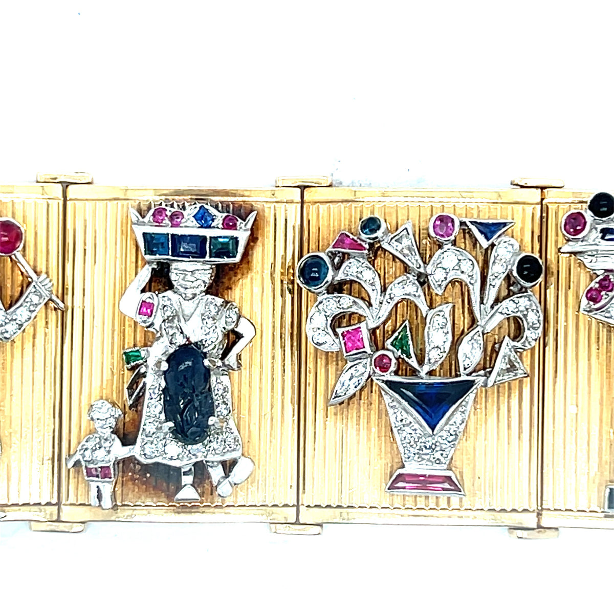 Bracciale Art Déco in oro giallo e platino con pietre preziose