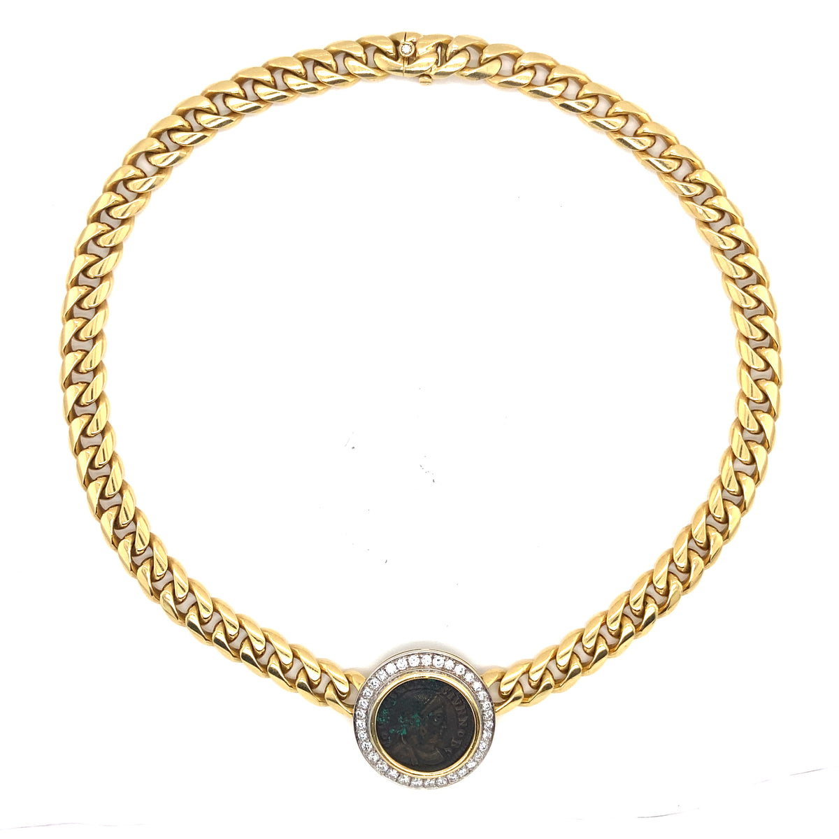 Collana Monete Bulgari in oro, moneta antica e diamanti