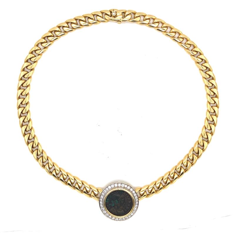 Collana Monete Bulgari in oro, moneta antica e diamanti