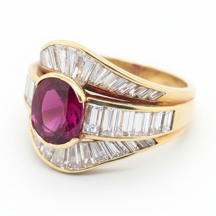 Vintage yellow gold, diamond and Ruby ring