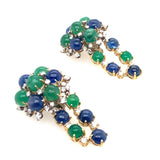 Gold sapphire, emerald and diamond  earrings, 1960