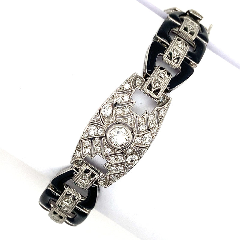 Art Déco platinum and diamond enamel bracelet