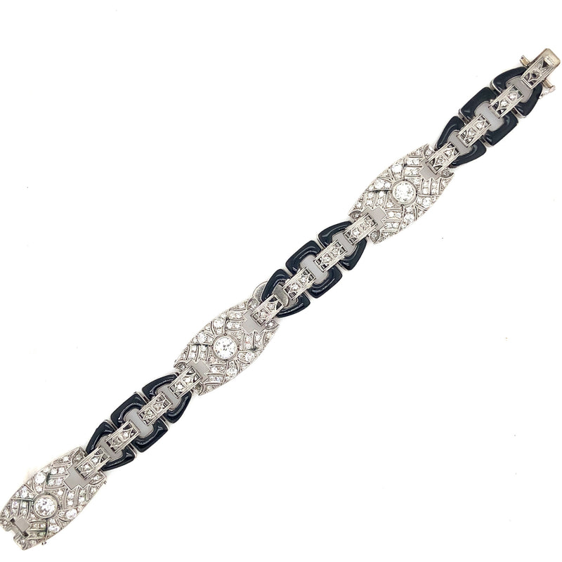 Art Déco platinum and diamond enamel bracelet