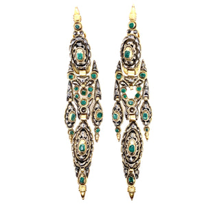 Antique gold, silver and emerald earrings. Spain 1800 c.a.